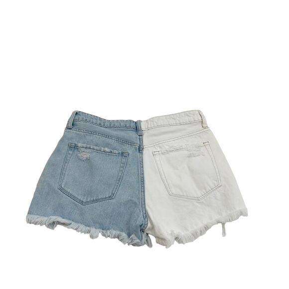 Vervet Medium Blue & White Colorblock Denim Rebecca High Rise Distressed Shorts - Picture 4 of 10